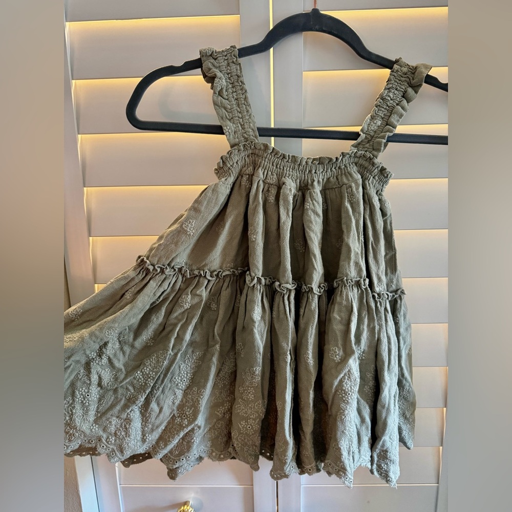 Rylee + Cru Cicily Dress Olive Green Tiered Sundress w/ Smocked Straps 2-3 year